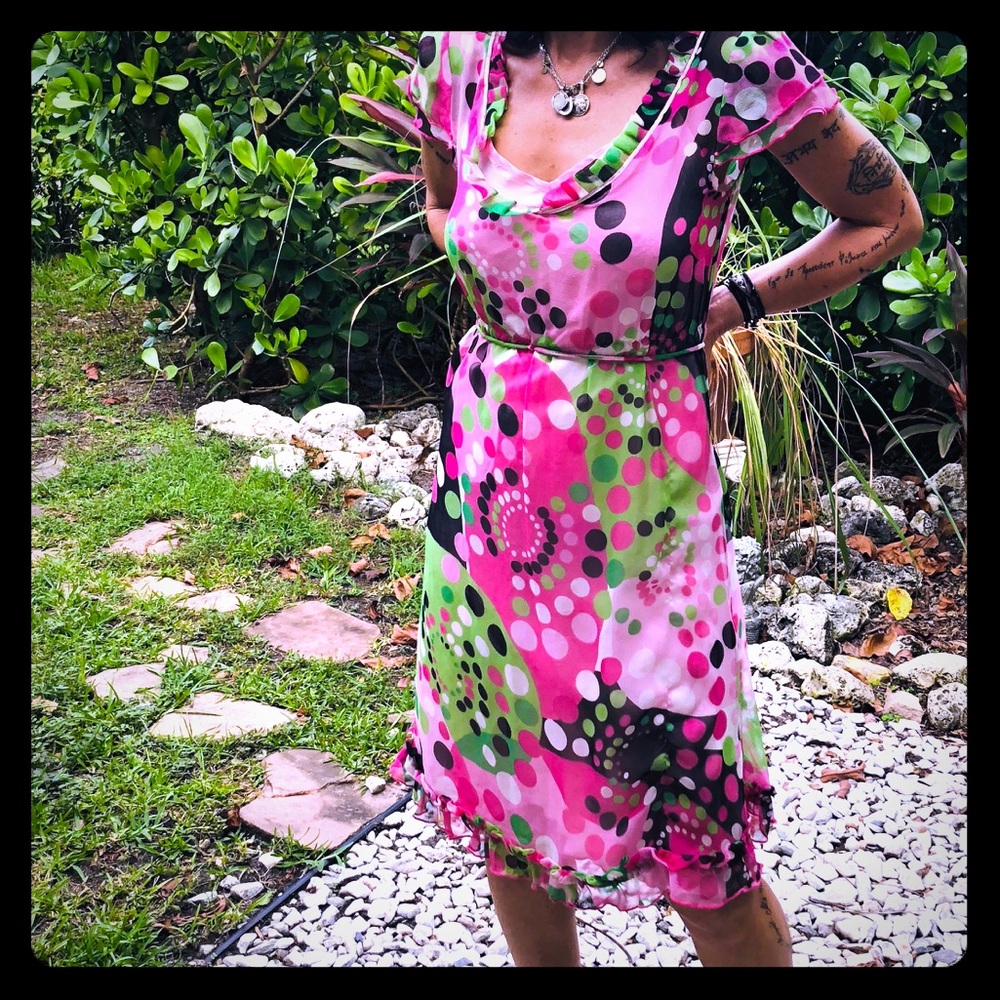 CATHERINE MALANDRINO silk polka dot dress sz 2 New